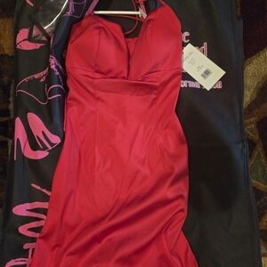 Sherri Hill Red Asymmetrical Bustier Cocktail Dress